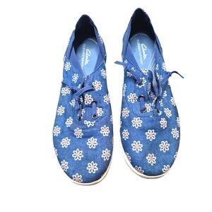 Clarks Cloud Steppers Blue Floral Print Slip On Casual Sneaker Shoe 9